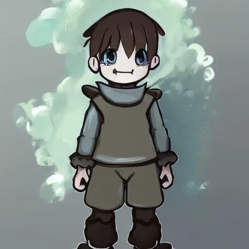 Prompt: little boy wearing sheep suit. white, gray, blue, green and brown pallet color. made in abyss art style, inspired in deltarrune, cute detailed artwork