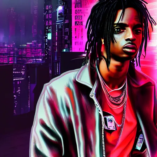 Image similar to playboi carti in cyberpunk style digital art 4 k the detailed super realistic