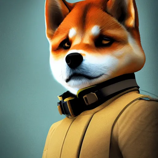 Prompt: cinematic stil portrait of anthropomorphic anthro shiba inu wearing soldier helmet gear , 4k trending on artstation by rutkowski