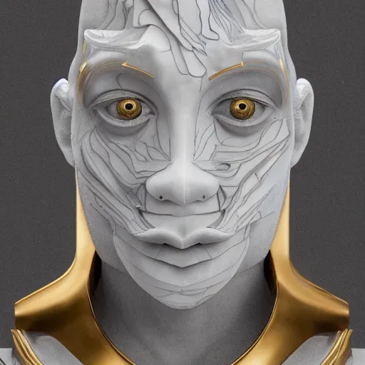 Prompt: a statue made of white marble with gold veins, of pepe the frog, transhumanism, full body shot, perfect symmetrical body, perfect symmetrical face, hyper realistic, hyper detailed, by johannen voss, by peter kemp, by monia merlo, by michelangelo, octane render, blender, 8 k