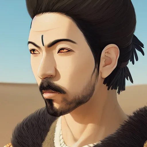 Prompt: Portrait of Haku from Spirited away as a handsome egyptian prince in the desert, highly detailed, smooth, sharp focus, artstation, illustration, digital art by WLOP