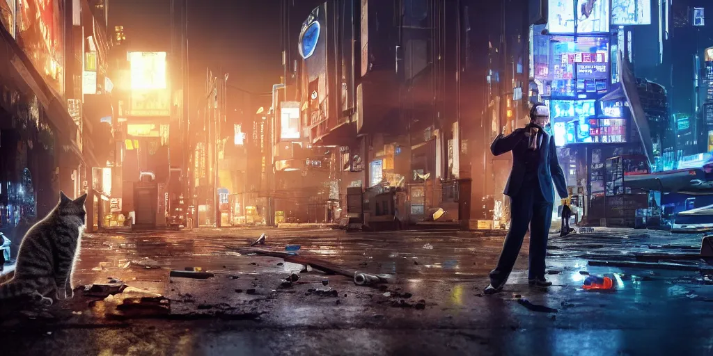 Prompt: a cat detective investigating a crime scene, cyberpunk 8k very detailed and sharp photo, cinematic