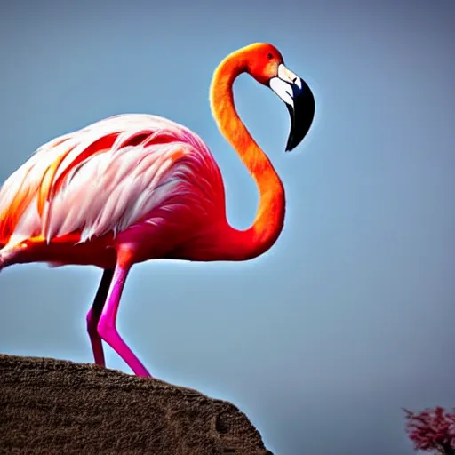 Image similar to a flamingo - cat - hybrid with a beak, animal photography, wildlife photo