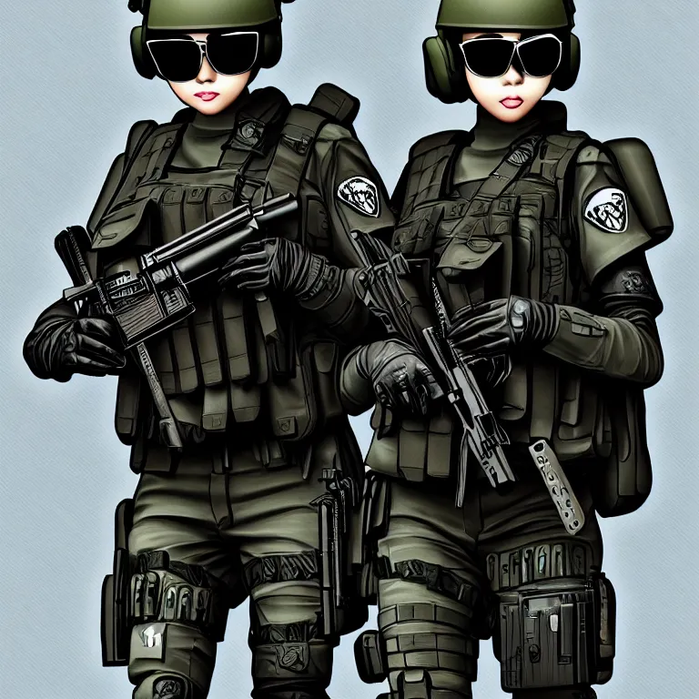 Image similar to kawaii swat team, fashion, photography, highly detailed, realistic, waporwave atmosphere