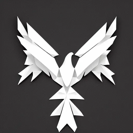 Image similar to 2 dimensional, vector, low poly, white eagle icon, black background, cgsociety, artstation