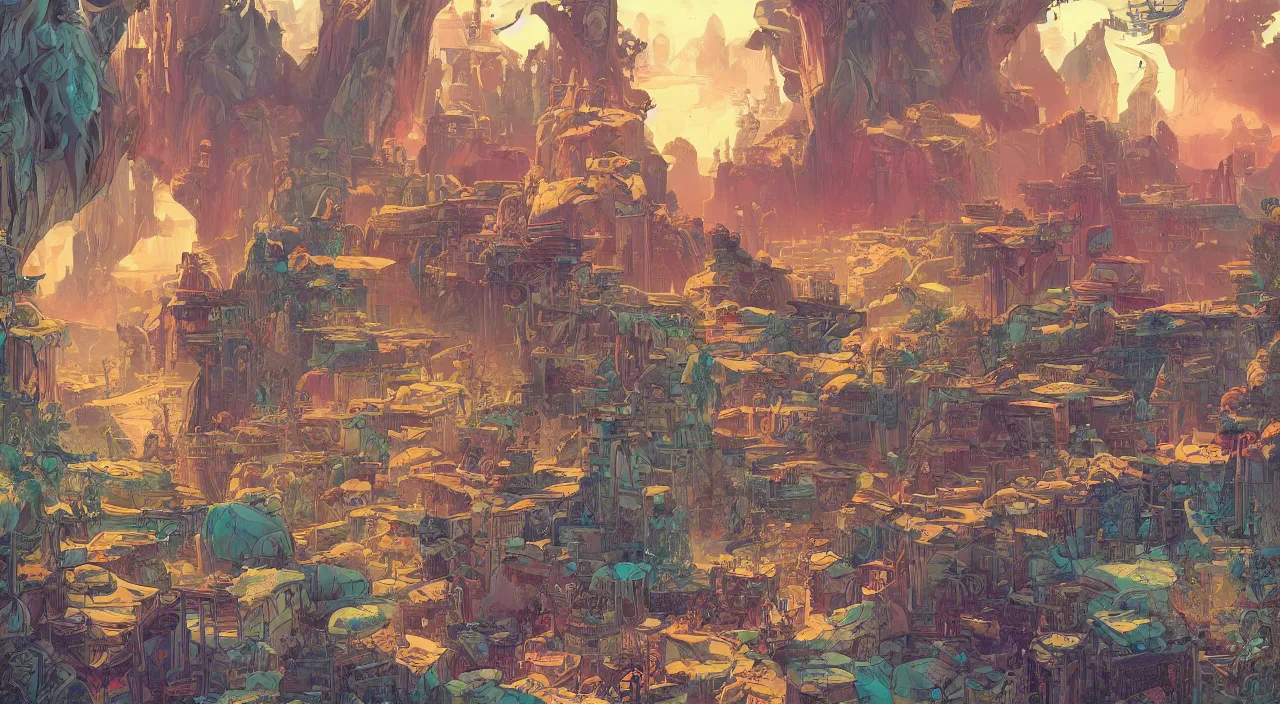 Image similar to vector wonderland bazaar zouk old egypt sky shine epic fantasy painting photoshop that looks like it is from borderlands and by feng zhu and loish and laurie greasley, victo ngai, andreas rocha, john harris