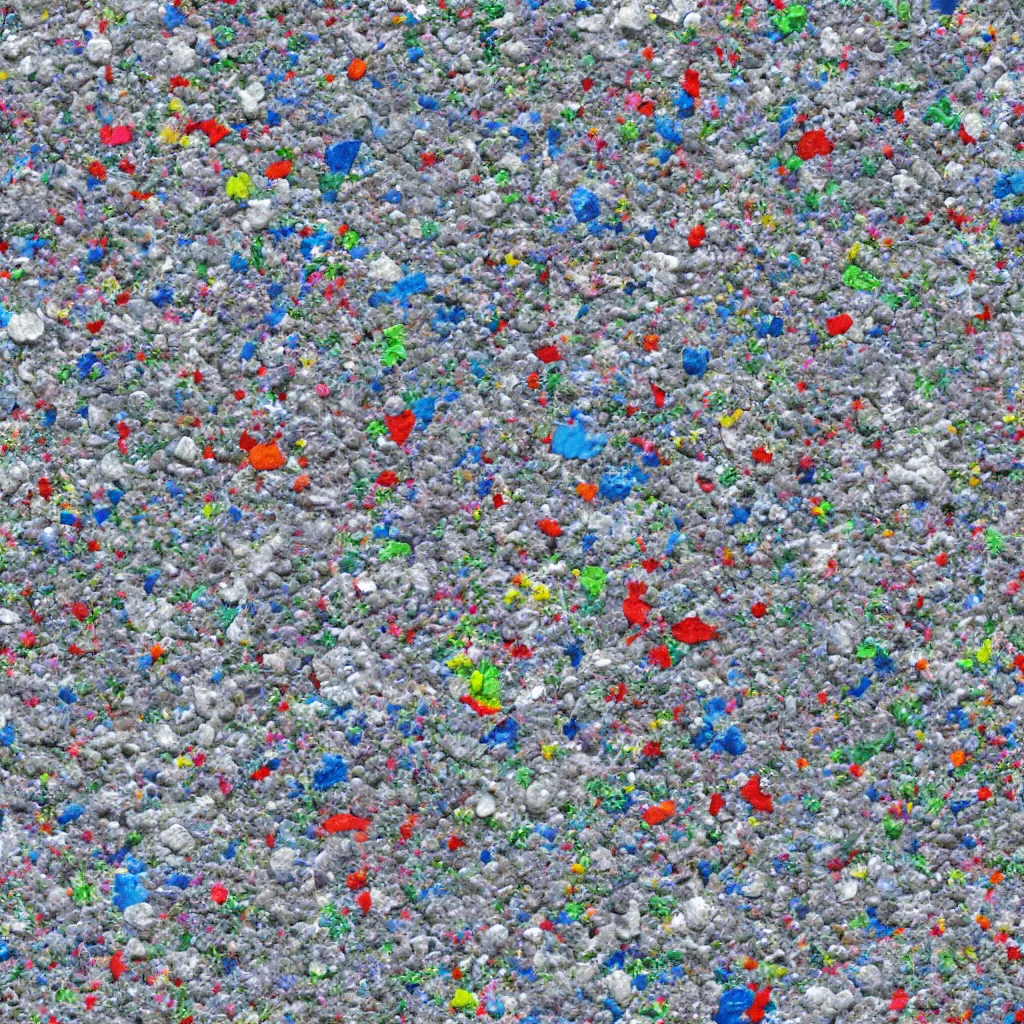 Image similar to a texture of white and very small colorful recycled plastic texture, sustainable materials, texture for 3 d, pet, hdpe, ldpe, pp, ps, pvc, pbr, pbr texture, cg, 3 d, rendering, unreal engine, cryengine