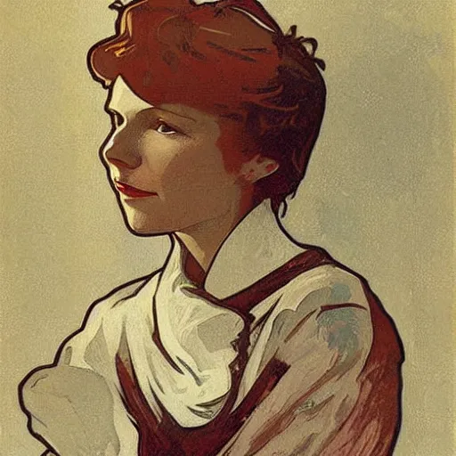 Prompt: amelia earhart, painted by alphonse mucha