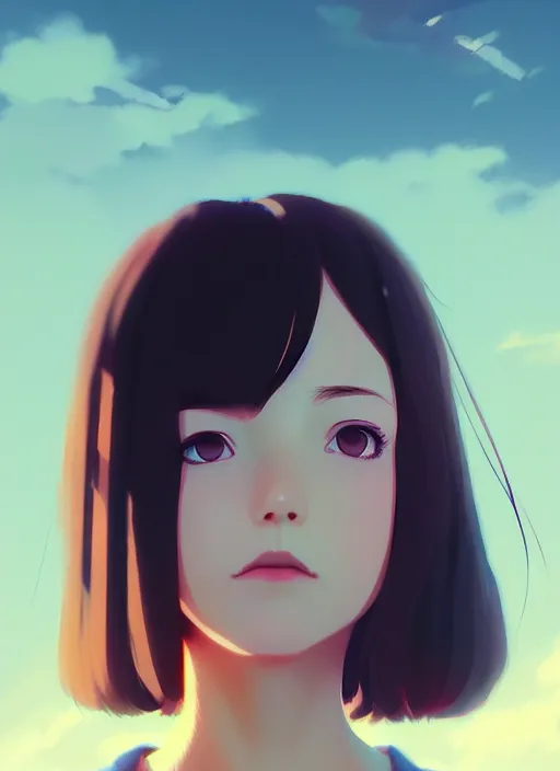 Prompt: portrait of a girl by ilya kuvshinov, cloudy sky background lush landscape illustration concept art anime key visual trending pixiv fanbox by greg rutkowski makoto shinkai studio ghibli