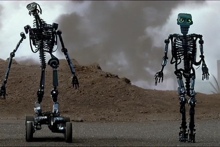 Image similar to VFX movie where Johnny Five from Short Circuit plays the Terminator by James Cameron
