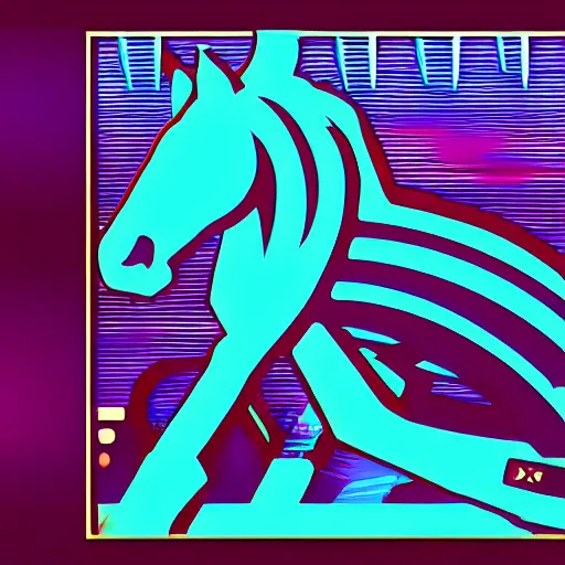 Image similar to A synthwave horse inspired by Tron. Trending on Artstation. Digital screenshot. Faded film grain. 1980s Computer Graphics.