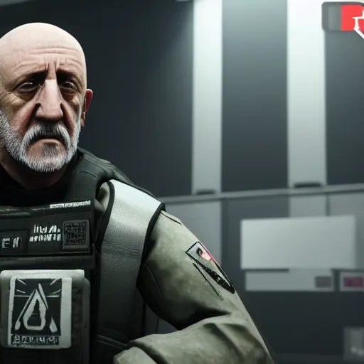 Image similar to Mike Ehrmantraut in Rainbox six siege, 4k, highly detailed