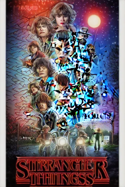 Image similar to Poster for the 5th season of Stranger Things, Demons, horror, pure evil, Series on Netflix, disaster, Hawkins, Vecna, Movie poster, poster, design, Symmetry, Symmetrical, Border, Framed