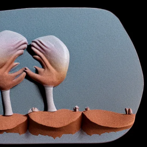 Image similar to David Daniels Strata-Cut animation, surreal clay animation