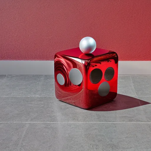 Prompt: chrome spheres on a red cube by walenty wankowicz