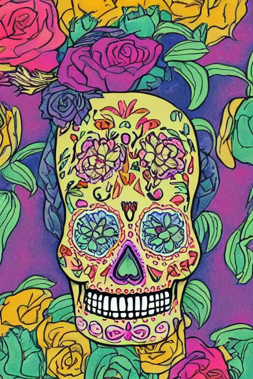 Image similar to Illustration of a sugar skull day of the dead girl, art by dr seuss