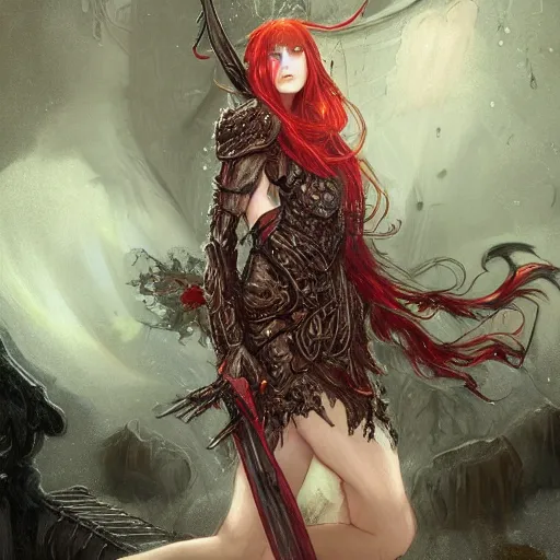 Image similar to portrait sinister knights of Zodiac girl+smoky eyes, black fire red color reflected armor, in ruined Agora of Athens rainy fallen night, ssci-fi and fantasy, intricate and very very beautiful and elegant, highly detailed, digital painting, artstation, concept art, smooth and sharp focus, illustration, art by tian zi and WLOP and alphonse mucha C 11.0