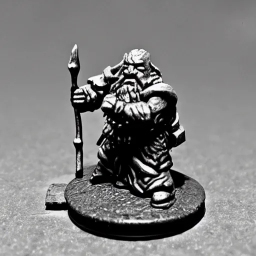 Prompt: aplastic miniature for an RPG game: a dwarf. unpainted. a photograph