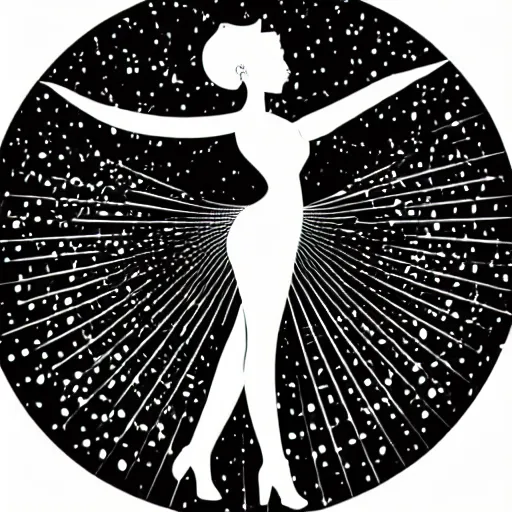 Prompt: a highly detailed vector illustration of a beautiful woman dancing with complex shading isolated on a black background