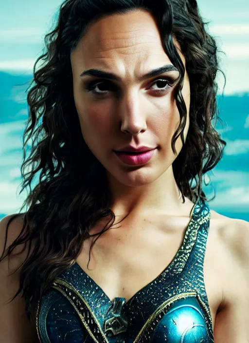 Image similar to portrait of gal gadot turned into a genie, by francis giancobetti, natural light, detailed face, canon eos c 3 0 0, ƒ 1. 8, 3 5 mm, 8 k, medium - format print, full body shot