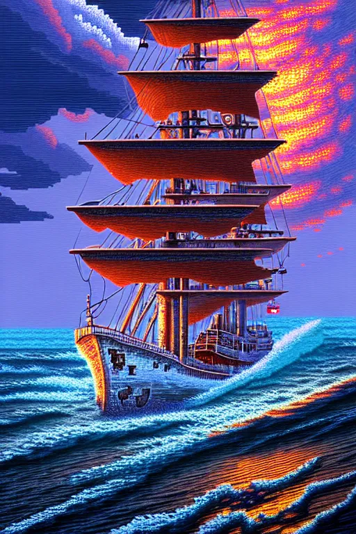 Image similar to standing aboard a ship when lightning and the tides strike, beautiful detailed pixelart by albertov, intricate details, beautiful, dithered gradients, volumetric lighting, cgsociety, artstation, smooth, sharp focus, 2 d illustration, amazing art by dan mumford, old school computer game graphics, crpg, d & d, pixel art