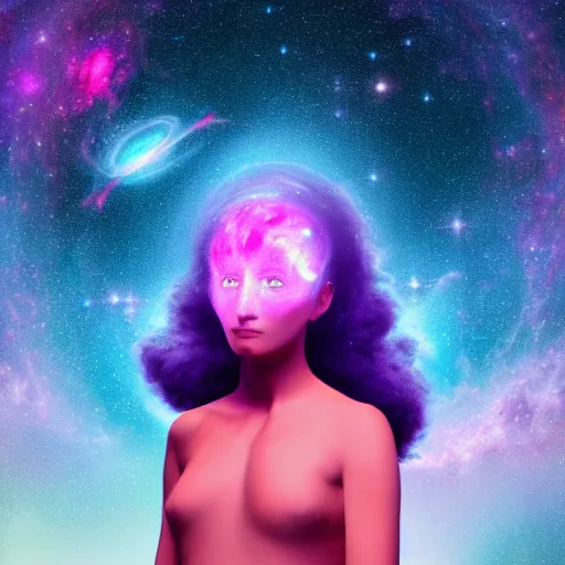 Image similar to A beautiful portrait of female cosmic being with a nebula as its body by Beeple, 8K, UHD , Trending on artstation.