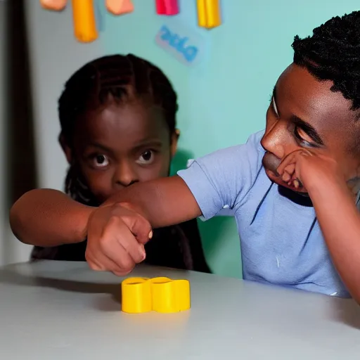 Image similar to playboi carti playing with playdoh, intensely focused