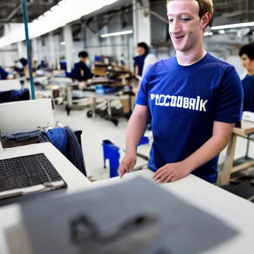 Image similar to mark zuckerberg working in sweatshop