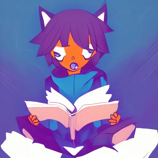 Image similar to niko oneshot reading a book, digital art #OneshotGame