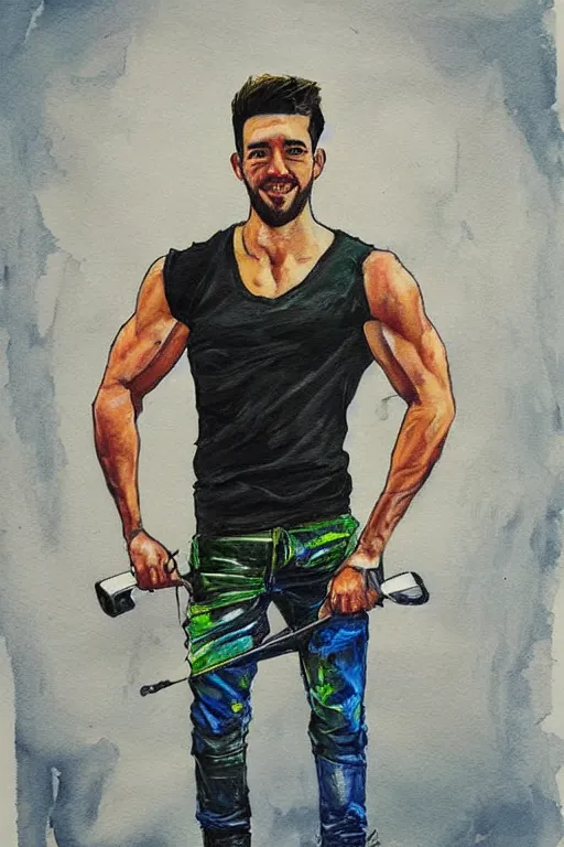 Prompt: Sean McLoughlin, Jacksepticeye, Irish Youtuber, solo portrait, jacked body builder gigachad 🎨🖌️