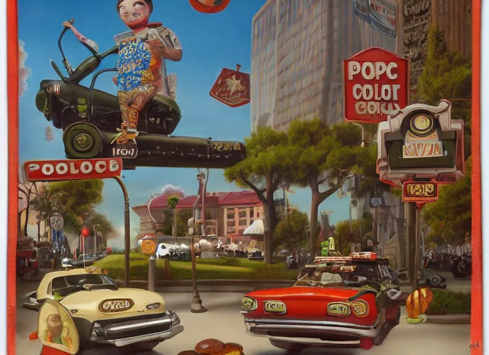 Prompt: the cop donut, lowbrow, matte painting, 3 - d highly detailed, in the style of mark ryden,