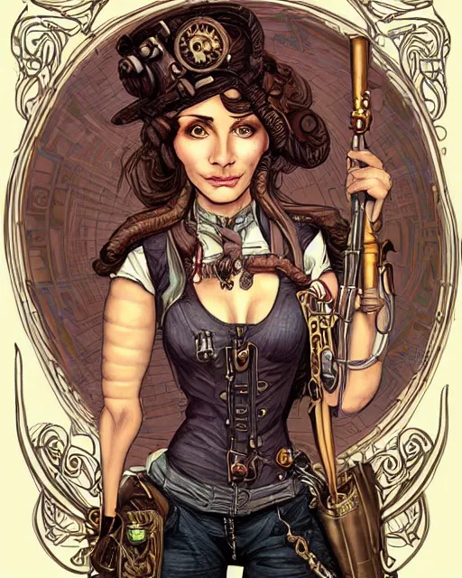 Prompt: a detailed portrait illustration of a steampunk mechanic - wizard. beautiful female face. art nouveau, pop art, comic book style. influenced by neil gaiman, h. p. lovecraft, dan mumford, brian froud, vadim voitekhovitch, killian eng, ross tran.