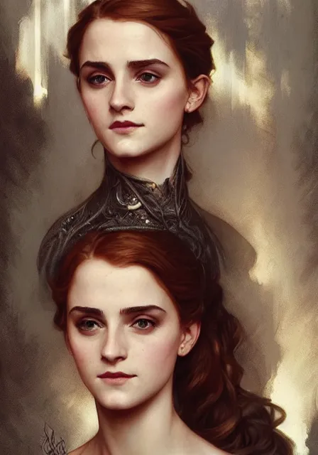 Image similar to sansa emma watson, intricate, elegant, highly detailed, digital painting, artstation, concept art, smooth, sharp focus, illustration, art by artgerm and greg rutkowski and alphonse mucha and william - adolphe bouguereau