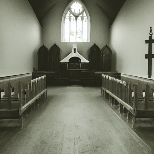 Image similar to creepy church nursery liminal space, dark photograph