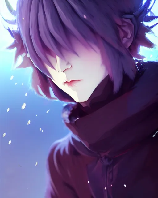 Image similar to extremely attractive soft feminine male jester anime character screenshot, nagito komaeda, anime, intricate, sharp focus, illustration, highly detailed, digital painting, cell shaded, concept art, matte, male art by ilya kuvshinov and kyoto animation and wlop, ruan jia and greg rutkowski, studio quality, masterpiece