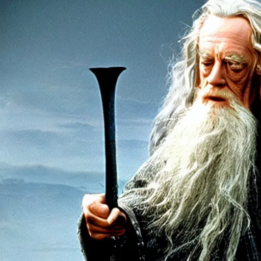 Image similar to A Still of Patrick McGoohan as Gandalf in The Lord of the Rings (2001), full-figure