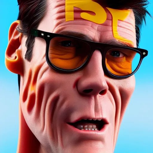 Image similar to jim carrey is fused into a slim jim, hyperdetailed, artstation, cgsociety, 8 k