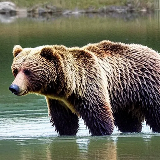 Image similar to half grizzly bear, half crocodile