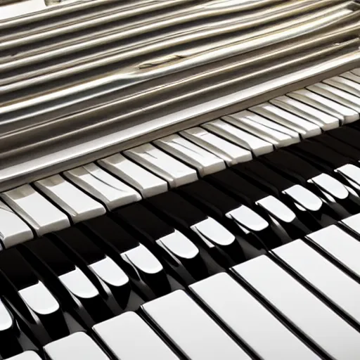 Prompt: a chrome piano on a gradient background