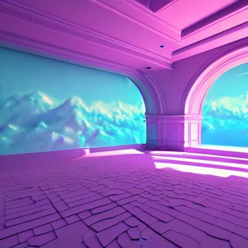 Image similar to vaporwave 9 0 s surreal room, highly detailed, 3 d render, vray, octane, realistic lighting, photorealistic