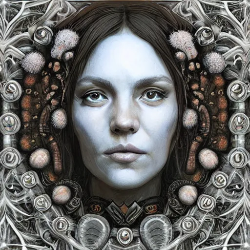 Image similar to “druid portrait by mandy jurgens, andy warhol, ernst haeckel, james jean, artstation”