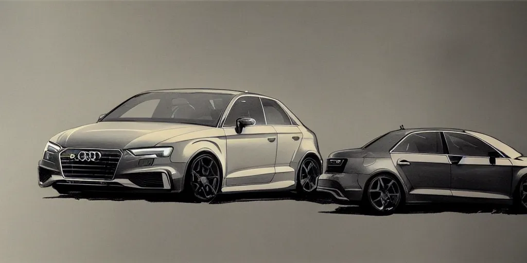 Image similar to stylish artwork of car Audi S3 2017, created by Syd Mead