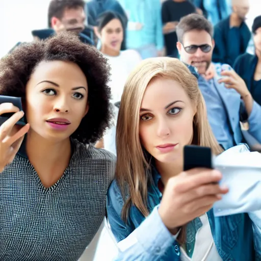 Image similar to futuristic dystopian group of people starring into their phone