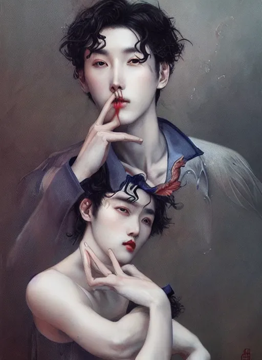 Image similar to cai xukun by james jean, manuel sanjulian, tom bagshaw