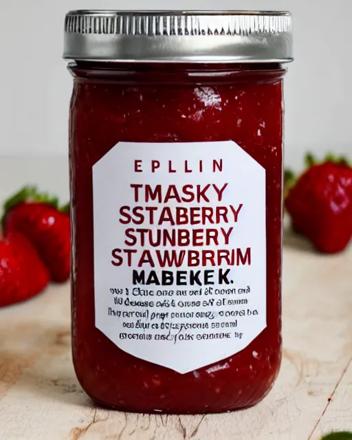 Image similar to elon musk!!! sinking!!! into jar of strawberry jam