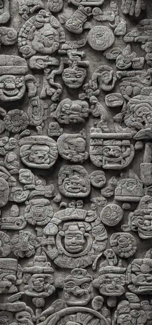 Image similar to stonetablets of mayan gods, octane render, photorealism, highly detailed, hdr, 8 k, complex 3 d render, hyper detailed, ultra sharp