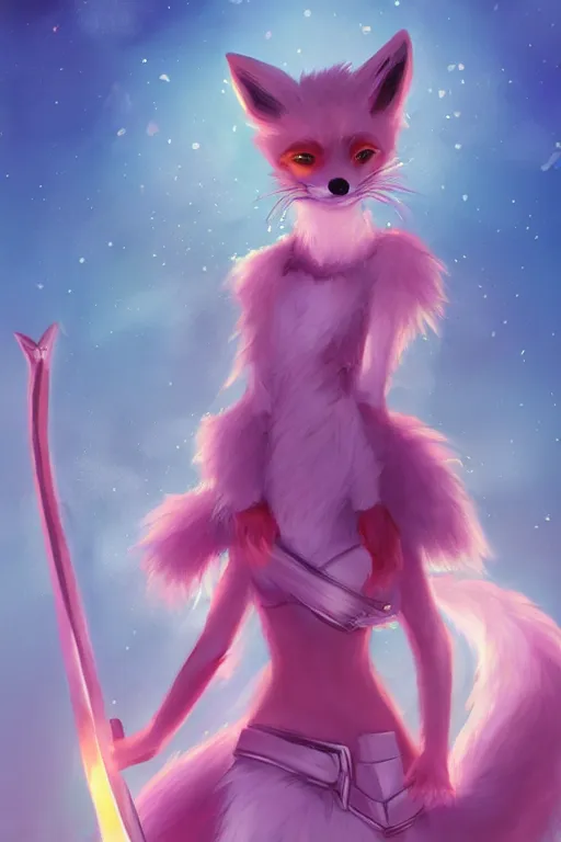 Image similar to a fox warrior princess holding a sword, candy pastel, backlighting, trending on artstation, digital art, by kawacy, furry art