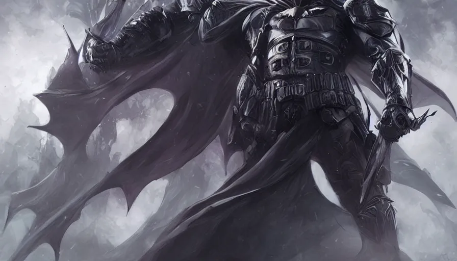 Image similar to Batman in the aesthetic of Elden ring, wearing armor, photorealistic, artgerm, WLOP, Ross Tran