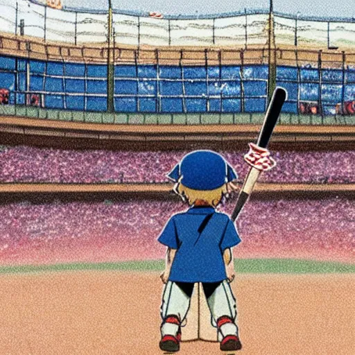 Image similar to ash ketchum at a baseball stadium, beautiful and crisp, official still from the anime