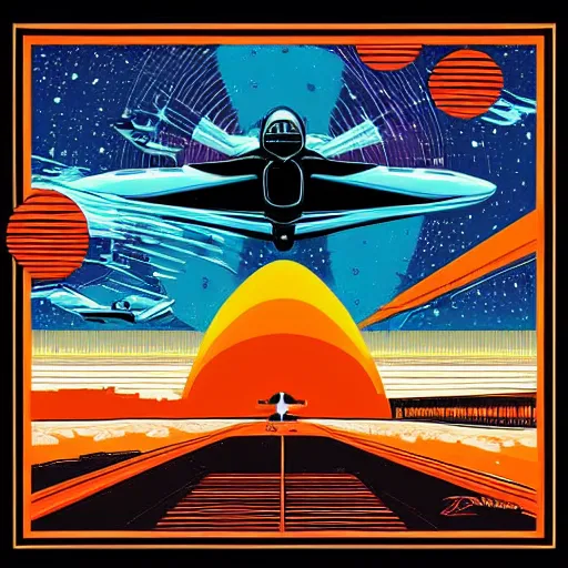Prompt: jet pilot falling through a tunnel made of time and space by dan mumford by hiroshi nagai